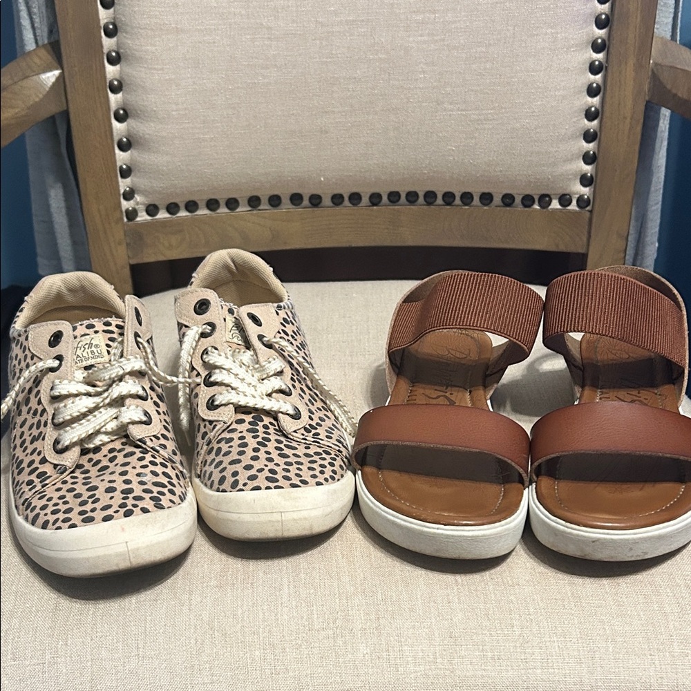 Blowfish Malibu Leopard Print Slip-ons and Brown Sandals, Lot of 2